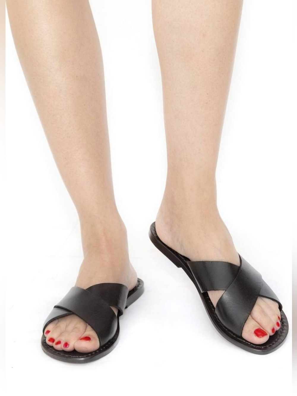 BEAST FASHION Black Cross-Strap Slide Sandals